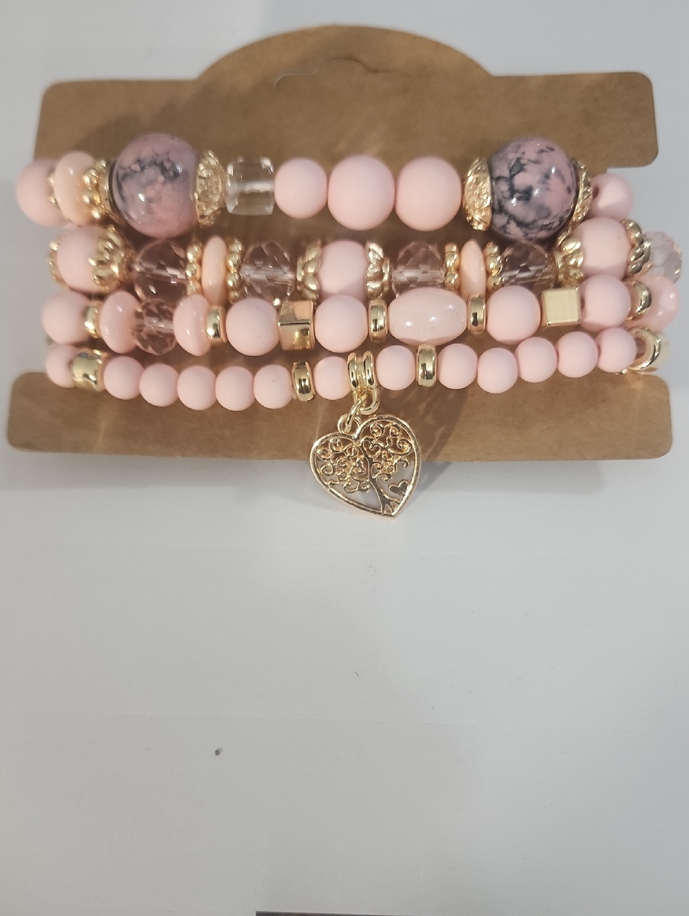 Handcrafted Pink Beaded Bracelet Set with Gold Accents #7 Bestseller 4pcs/ Set